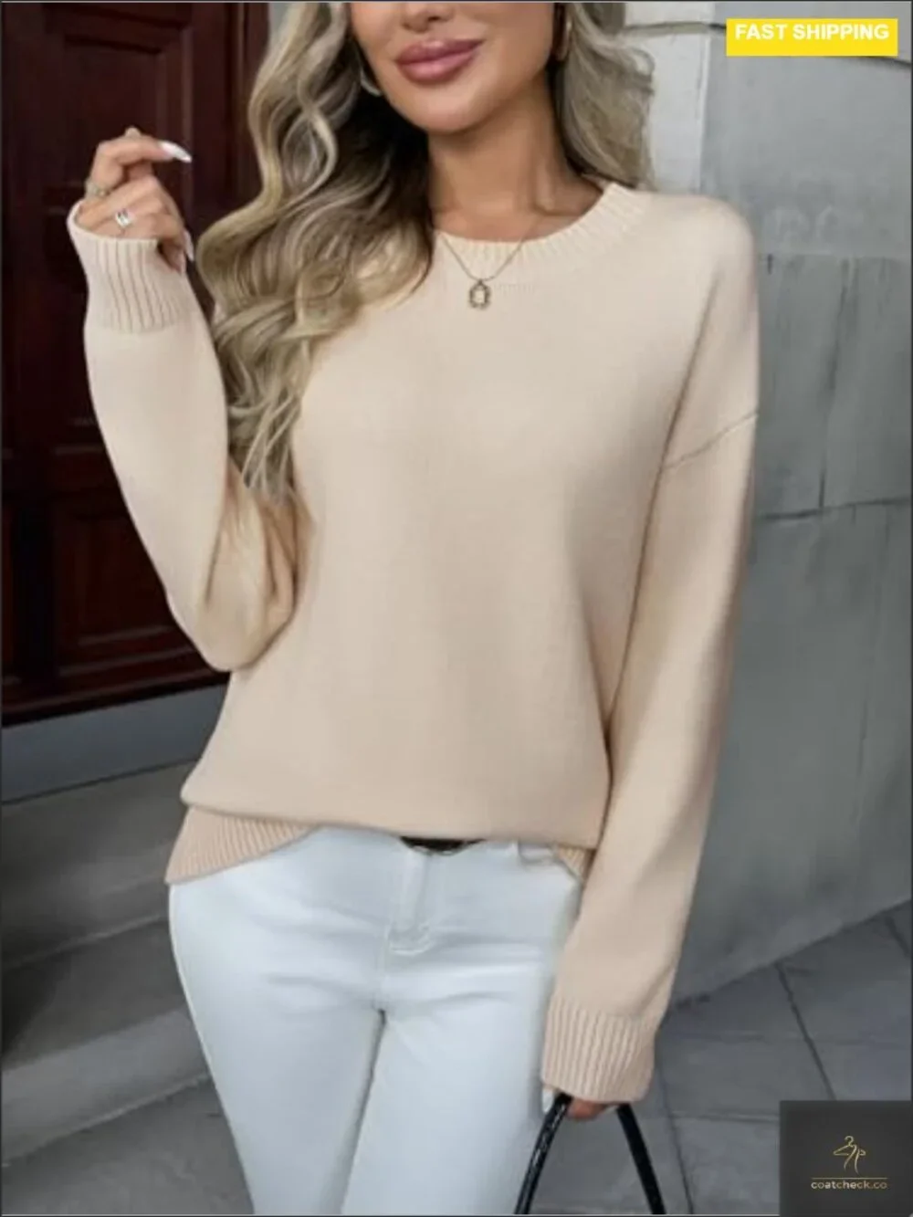 Fall Long Sleeve Crewneck Ribbed Knit Pullover Sweater Loose Fit